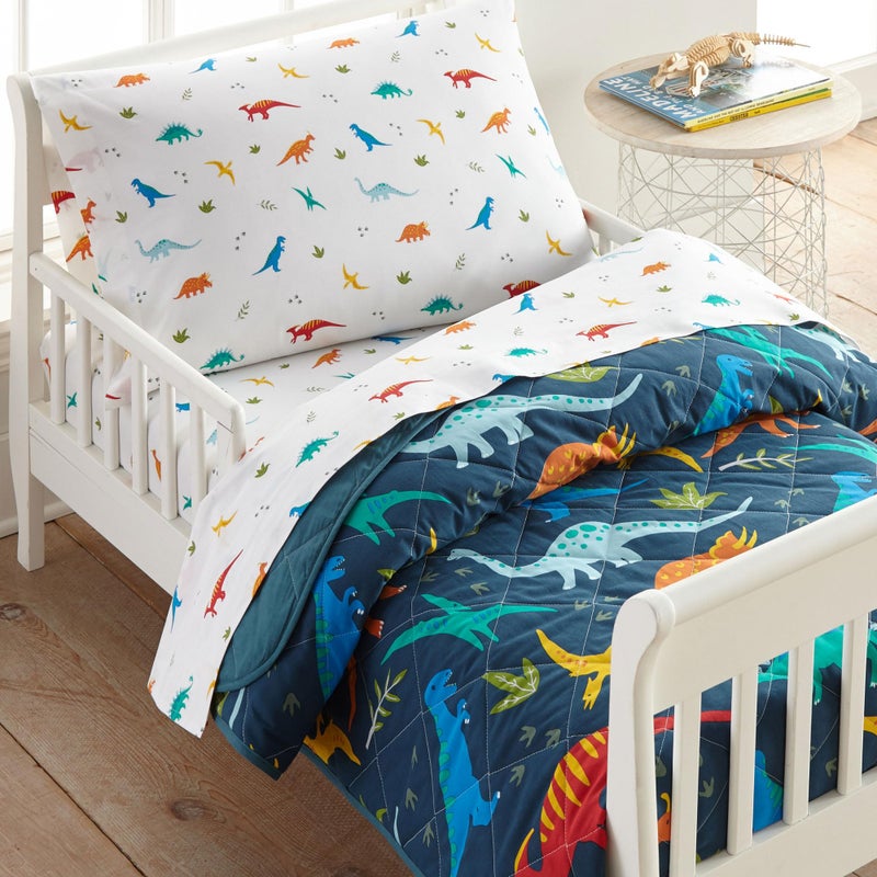 Wildkin 4-Piece Toddler Bed in a Bag â€“ Cotton Comforter, Sheets & Pillowcase for Cozy Cuddles - Jurassic Dinosaurs - Image 1